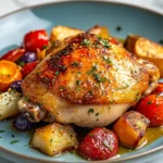 Sous Vide Chicken Thighs Boneless Skinless: Pro Secrets for Juicy, Fail-Proof Flavor 4 Sous vide boneless chicken thighs served on a sky blue plate