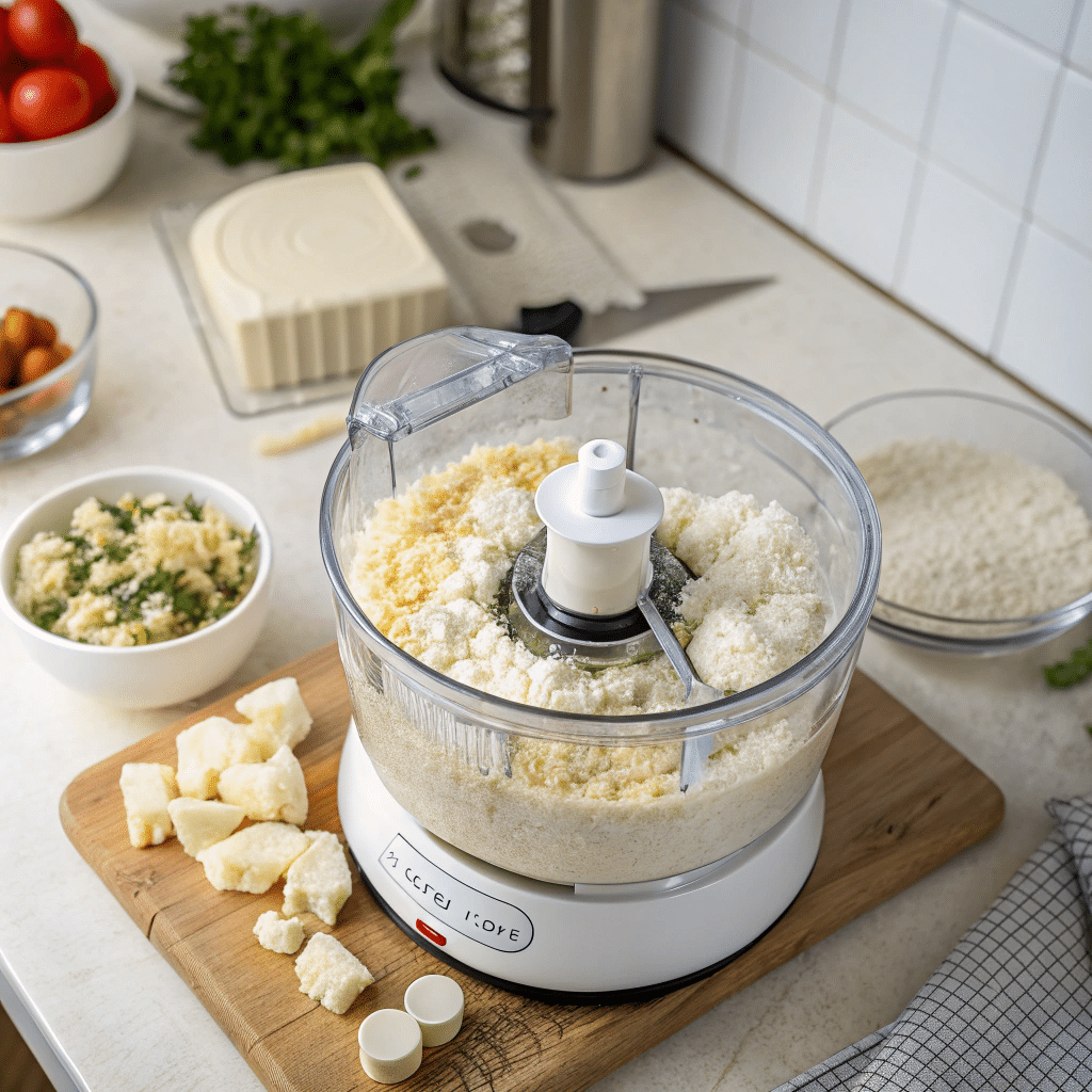How to Make Cottage Cheese Gluten Free Pizza Crust in Under 30 Minutes cottage cheese gluten free pizza crust Mixing cottage cheese gluten free crust dough in food processor