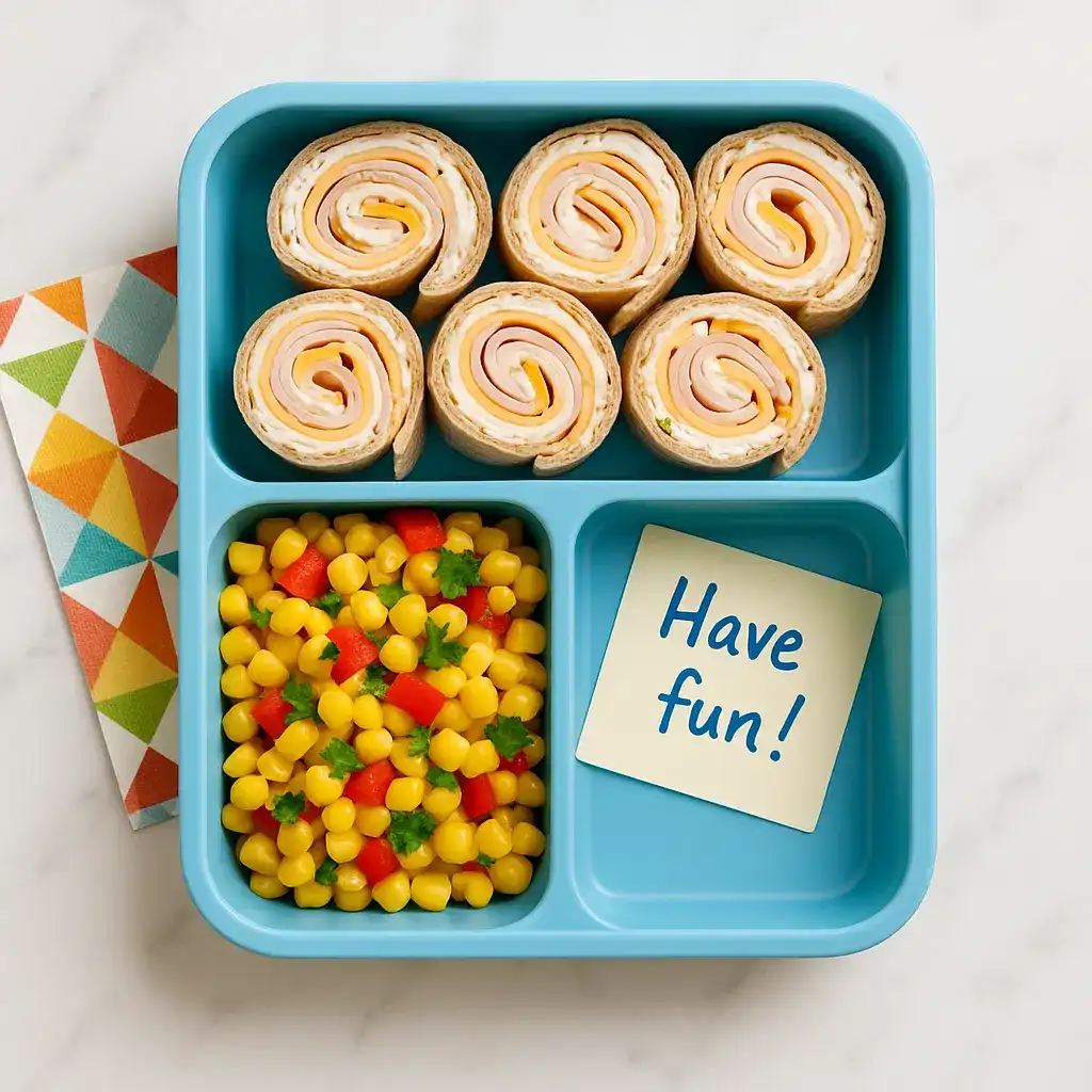 How to Make Brown Bag Lunch Ideas for Picky Eaters Exciting and Delicious 13 Mini turkey and cheese pinwheels with corn salad