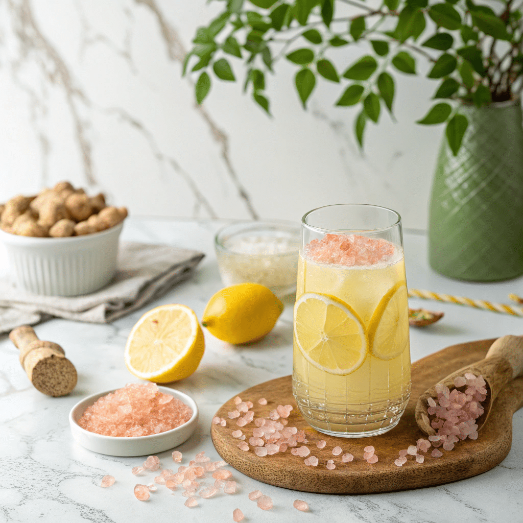Natural Mounjaro Recipe: A Refreshing Path to WellnessNatural 5 detox weight loss drink in blue tray with ginger and lemon