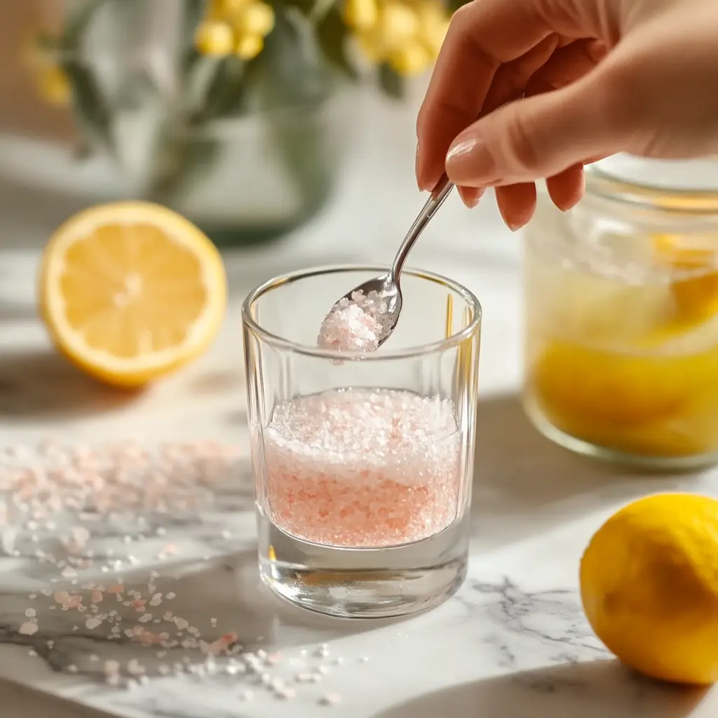 Pink Salt Diet Recipe: A Simple Morning Ritual for Wellness 3 mixing pink salt into water step-by-step
